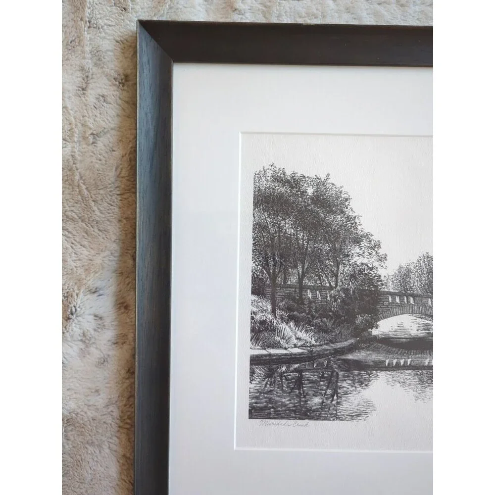 Vtg 1980 Sylvia Rudolph Minnehaha Creek Signed Ink Original Wood Framed 22x18 - Picture 2 of 13